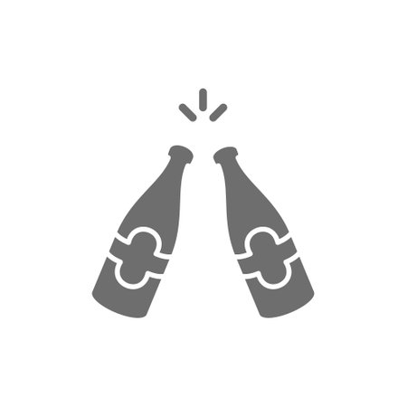 Vector toasting beer bottles, cheers grey icon.のイラスト素材