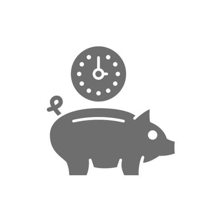 Clock with piggy bank, investment, debt, save time grey icon.のイラスト素材