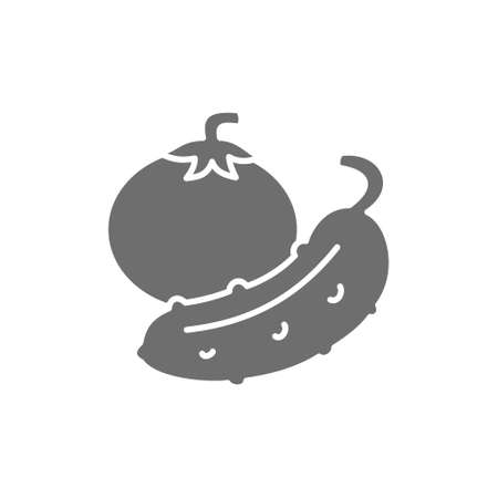 Vector tomato with cucumber, vegetables grey icon.のイラスト素材