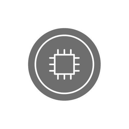 Coin with motherboard, blockchain, cryptocurrency, bitcoin grey icon.のイラスト素材
