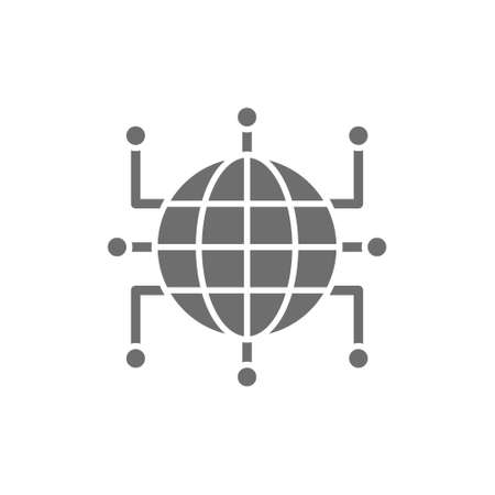 Global world with closed contacts, blockchain, cryptocurrency grey icon.のイラスト素材