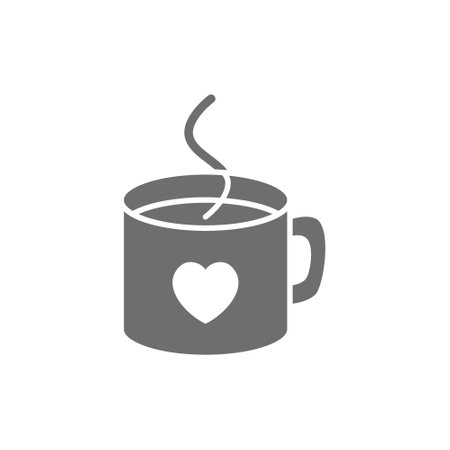 Hot cup with heart, valentine day grey icon.のイラスト素材