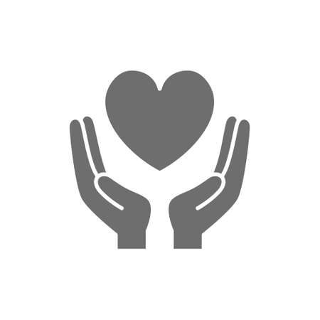 Hands hold heart, charity, donation, valentine day grey icon.のイラスト素材