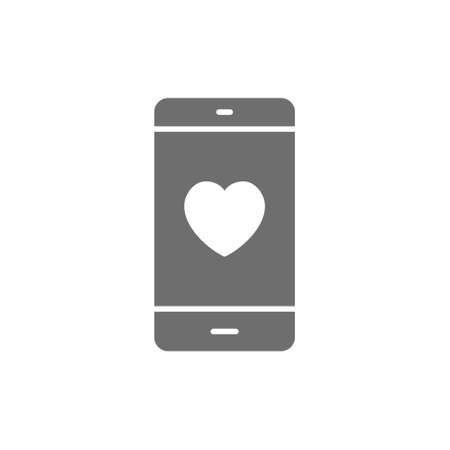 Smartphone with heart on display, love message grey icon.のイラスト素材