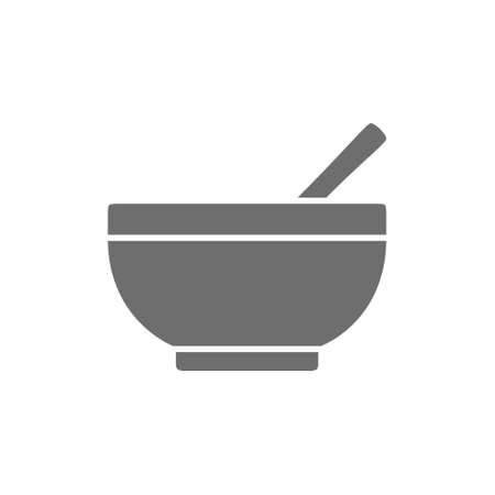Bowl with spoon grey icon. Isolated on white backgroundのイラスト素材