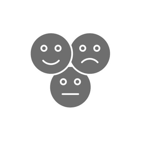 Feedback emoticons, positive, negative and neutral faces grey icon.のイラスト素材
