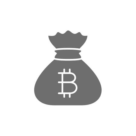 Bag with bitcoin sign, cryptocurrency grey icon.のイラスト素材