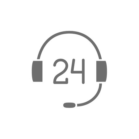 Vector 24 hours service support grey icon. Isolated on white backgroundのイラスト素材