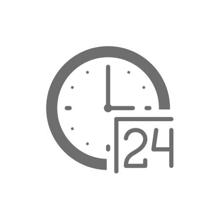 24 hours service, support time grey icon. Isolated on white backgroundのイラスト素材
