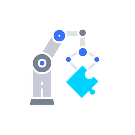 Robotic hand manipulator, industrial mechanical arm white line icon.のイラスト素材