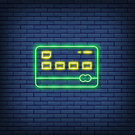 Vector credit card neon sign. Isolated on a brick wall backgroundのイラスト素材
