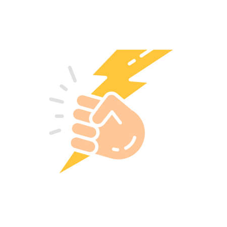 Vector hand with lightning, power white line icon.のイラスト素材