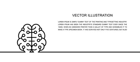Artificial intelligence brain, connected to circuit board one line icon. Continuous one line vector illustration. Isolated on white backgroundのイラスト素材