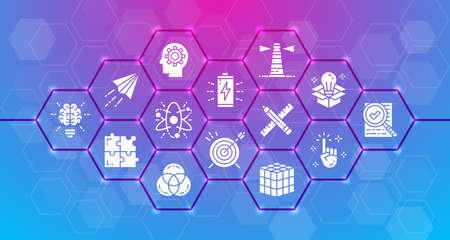 Creative modern icons line banner. Innovation, startup, artwork, project, idea illustration concept for web design.のイラスト素材