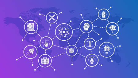 Creative promotion icons illustration. Innovation, startup, artwork, project, idea line icons banner. Vector illustration in line styleのイラスト素材