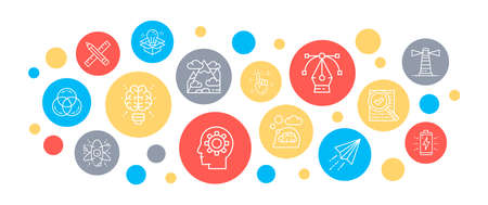 Creative line icons banner template. Innovation, startup, artwork, project, idea vector illustration for mobile app, web banner header.のイラスト素材