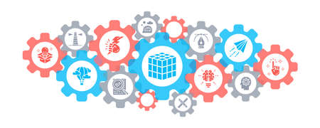 Creative landing page template. Innovation, startup, artwork, project, idea icons banner concept for website and mobile design.のイラスト素材