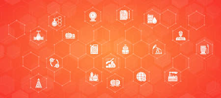 Oil industry website vector banner design. Fuel Truck, Engineer, Gasoline, Cargo Ship promotion illustration concept.のイラスト素材