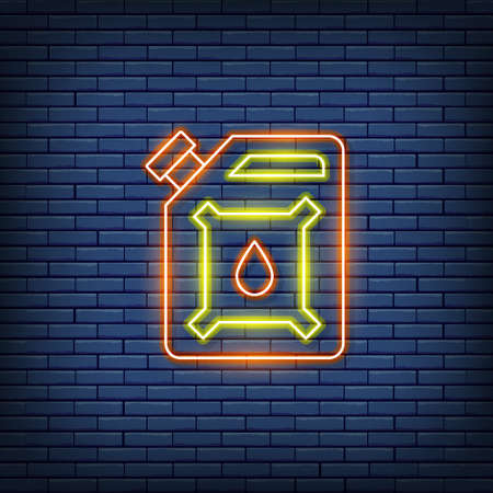 Vector oil gallon, gasoline canister, petrol jerrican neon sign.のイラスト素材