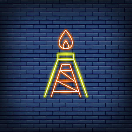 Vector oil rig, fuel platform, pumping station neon sign.のイラスト素材