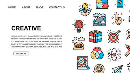 Creative landing page design template. Innovation, startup, artwork, project, idea illustration for website design, business presentation.のイラスト素材