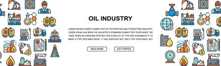 Oil industry horizontal colorful banner. Fuel Truck, Engineer, Gasoline, Cargo Ship illustration. Web banner layout template.のイラスト素材