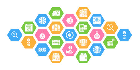 Banking web design banner and presentation. Credit Card, Currency Exchange, Atm, Terminal vector illustration.のイラスト素材