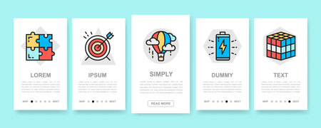 Creative mobile app screens set. Innovation, startup, artwork, project, idea vertical banners with color web icons.のイラスト素材