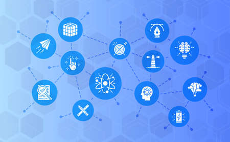 Creative promotion icons illustration. Innovation, startup, artwork, project, idea for web design banner and presentation.のイラスト素材