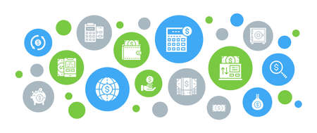 Money and Banking landing page layout. Credit Card, Currency Exchange, Atm, Terminal web banner concept.のイラスト素材