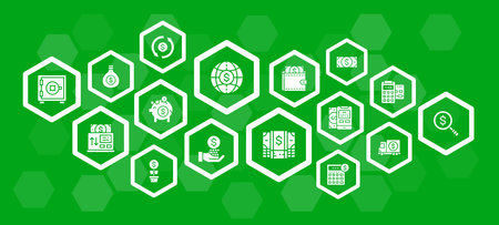 Money and Banking infographic design template with white icons. Credit Card, Currency Exchange, Atm, Terminal banner for diagram, presentation, chart.のイラスト素材