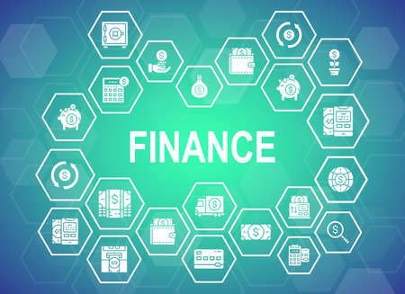 Money and Banking promotion icons banner with text. Credit Card, Currency Exchange, Atm, Terminal design elements with linear icon illustration.のイラスト素材