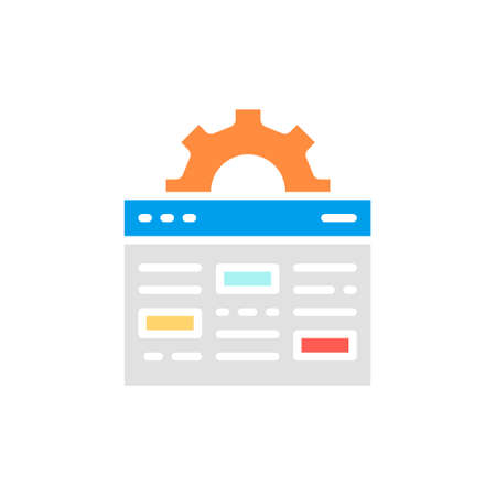 Vector webpage with gear, browser repair, website optimization white line icon.のイラスト素材
