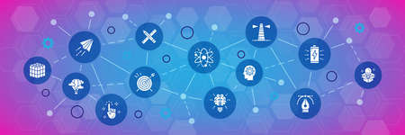 Creative infographic icons banner. Innovation, startup, artwork, project, idea vector illustration for advertisement, header banner.のイラスト素材