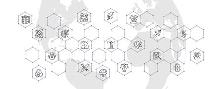 Creative outline icons banner. Innovation, startup, artwork, project, idea promotion line icon vector Illustration. Web banner layout template.のイラスト素材