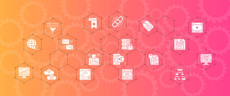 SEO vector illustration. Bookmark, Hosting, Hyperlink, Advertisement, Data Transfer banner concept for website design or landing web page.のイラスト素材