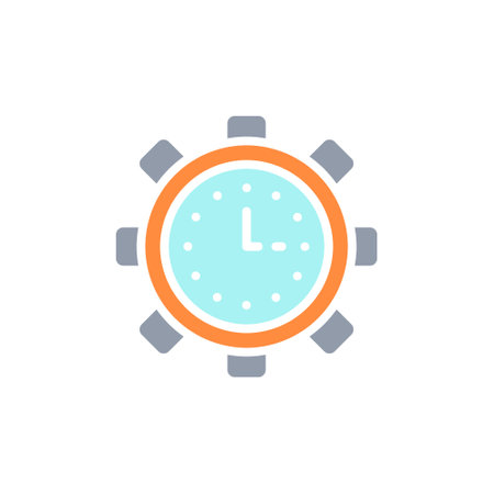 Vector clock in gear, productivity, time management white line icon.のイラスト素材