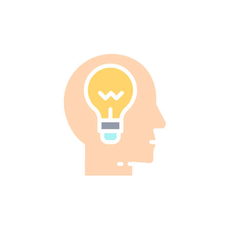 Vector head with lamp, idea generation, knowledge white line icon.のイラスト素材