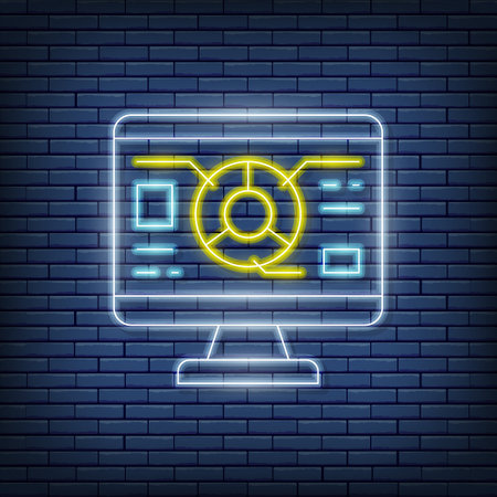 Vector graph diagram, programming, seo neon sign. Vector illustration in neon style.のイラスト素材