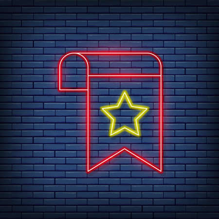 Vector bookmark, webpage marker neon sign. Vector illustration in neon style.のイラスト素材