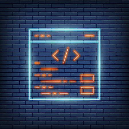 Vector webpage repair, internet development, seo neon sign. Vector illustration in neon style.のイラスト素材