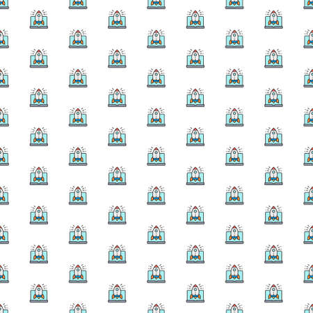 Vector rocket launch from laptop, startup pattern with various icons.のイラスト素材