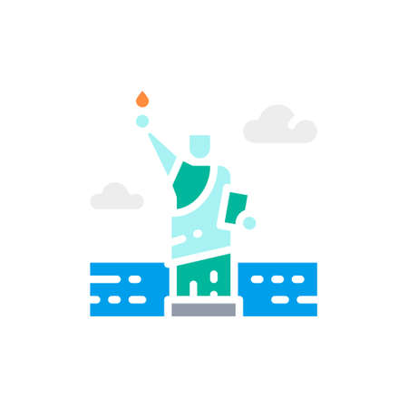 Vector Statue of Liberty, USA, landmark white line icon.のイラスト素材