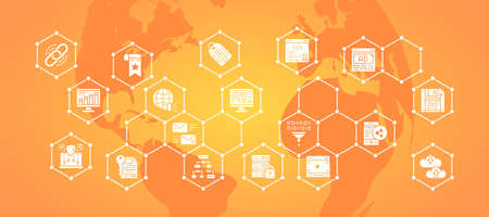 SEO website vector design. Bookmark, Hosting, Hyperlink, Advertisement, Data Transfer promotion illustration icon concept.のイラスト素材