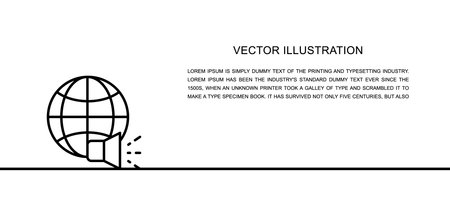 Vector world with megaphone, news one line icon. Continuous one line illustration.のイラスト素材