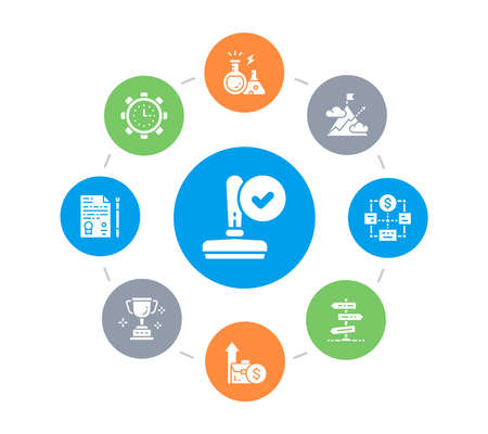 Start up circle illustration with icons. Time management, idea generation, presentation vector concept design. Web banner layout template.のイラスト素材