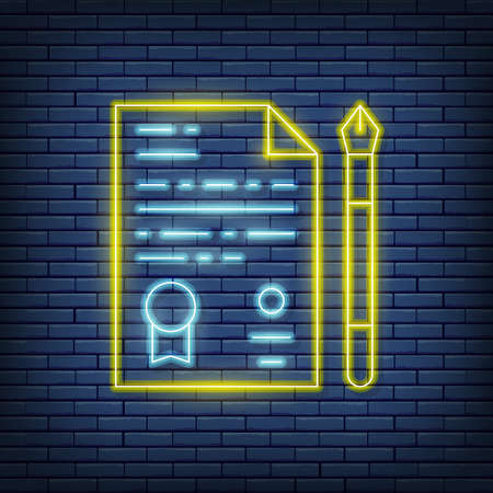 Vector legal document, agreement, application neon sign. Vector illustration in neon style.のイラスト素材