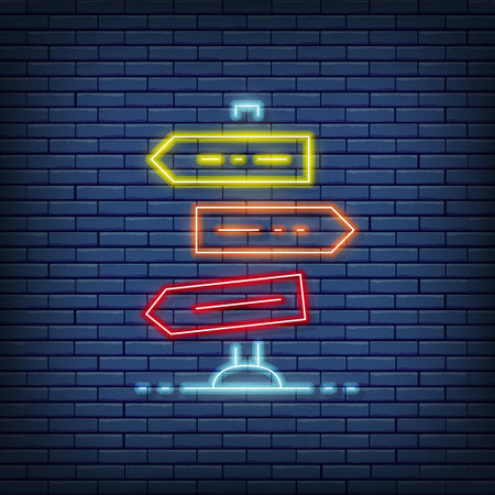 Vector traffic sign, intersection, crossroads neon sign. Vector illustration in neon style.のイラスト素材