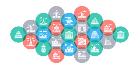 Travel Landmark flat vector illustration. Egypt, Italy, United Kingdom, France, India, USA concept for banner, website design or landing web page.のイラスト素材
