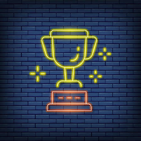 Vector cup, trophy, award neon sign. Vector illustration in neon style.のイラスト素材